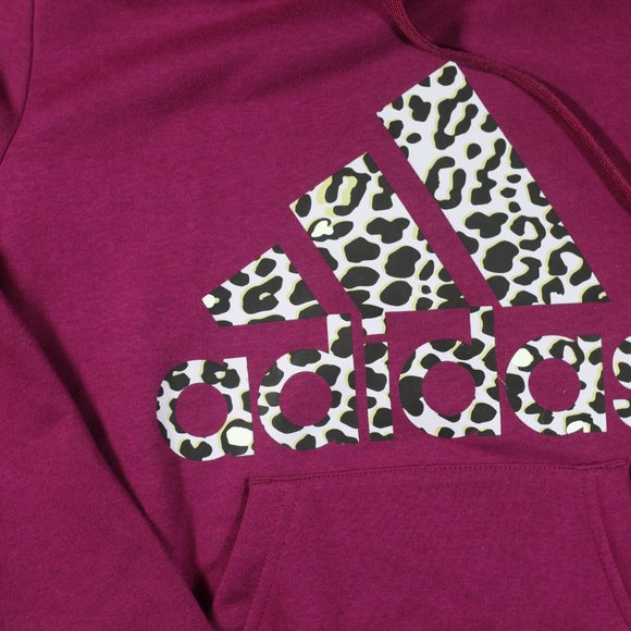 Adidas Women's XS Fuchsia Black White Cheetah Logo Hoodie NWT - Picture 2 of 5
